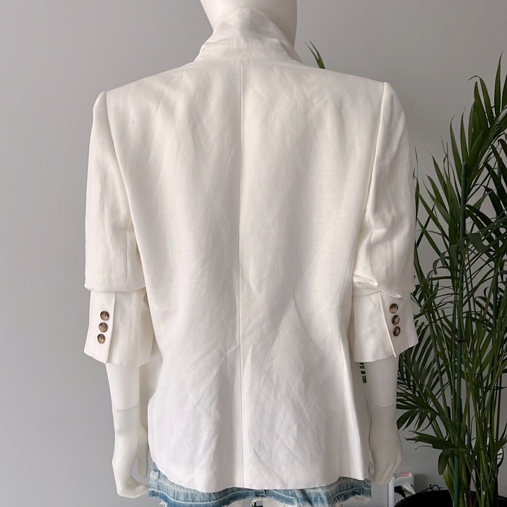 Tahari White Tailored Blazer Professional Style Linen Blend Size 14 - Picture 3 of 13